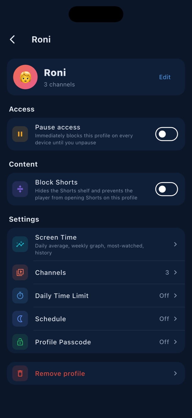 Zahava Media parental controls